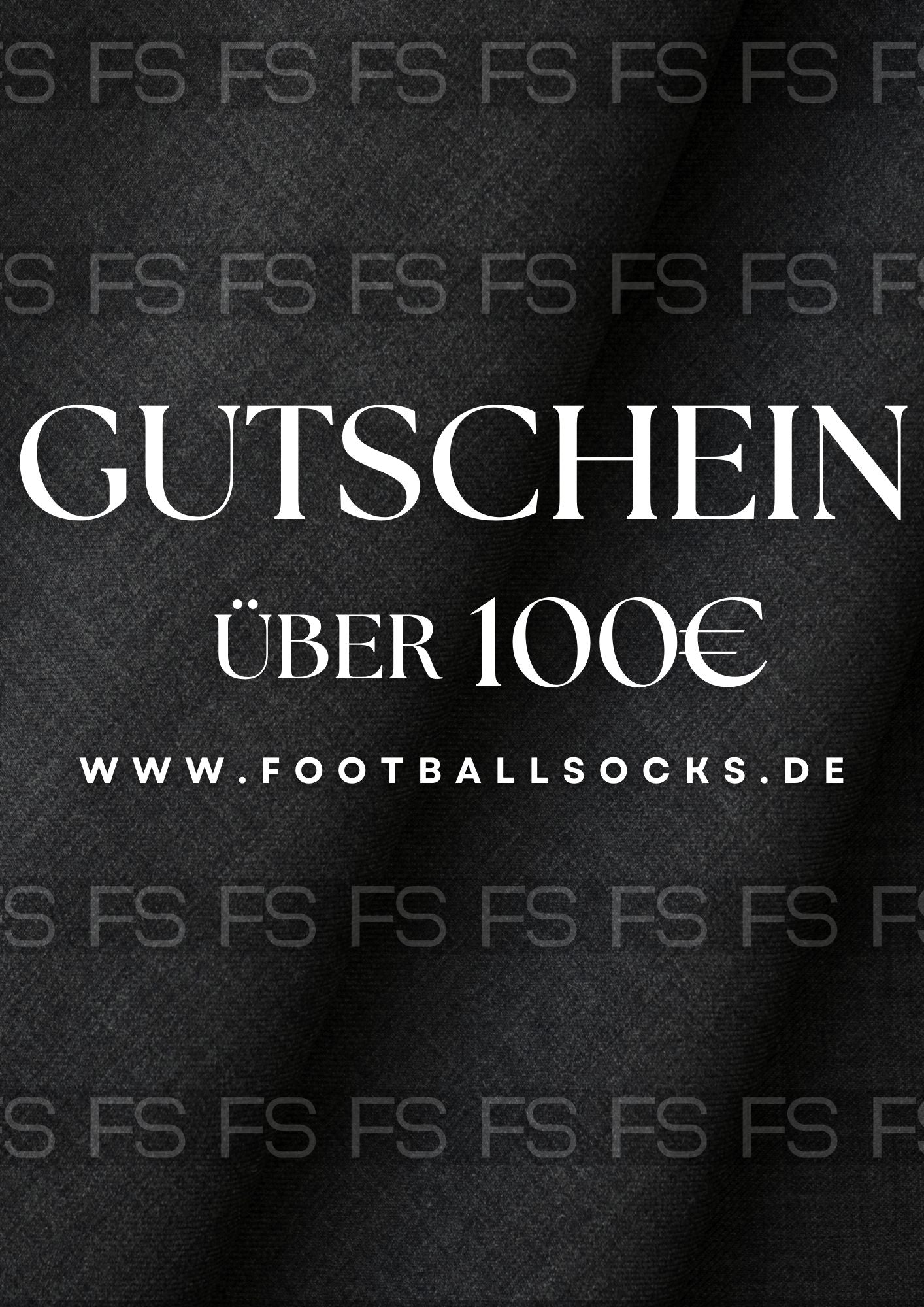 Bild vom Gutschein mit Schrift: Gutschein, über 100€ www.footballsox.shop