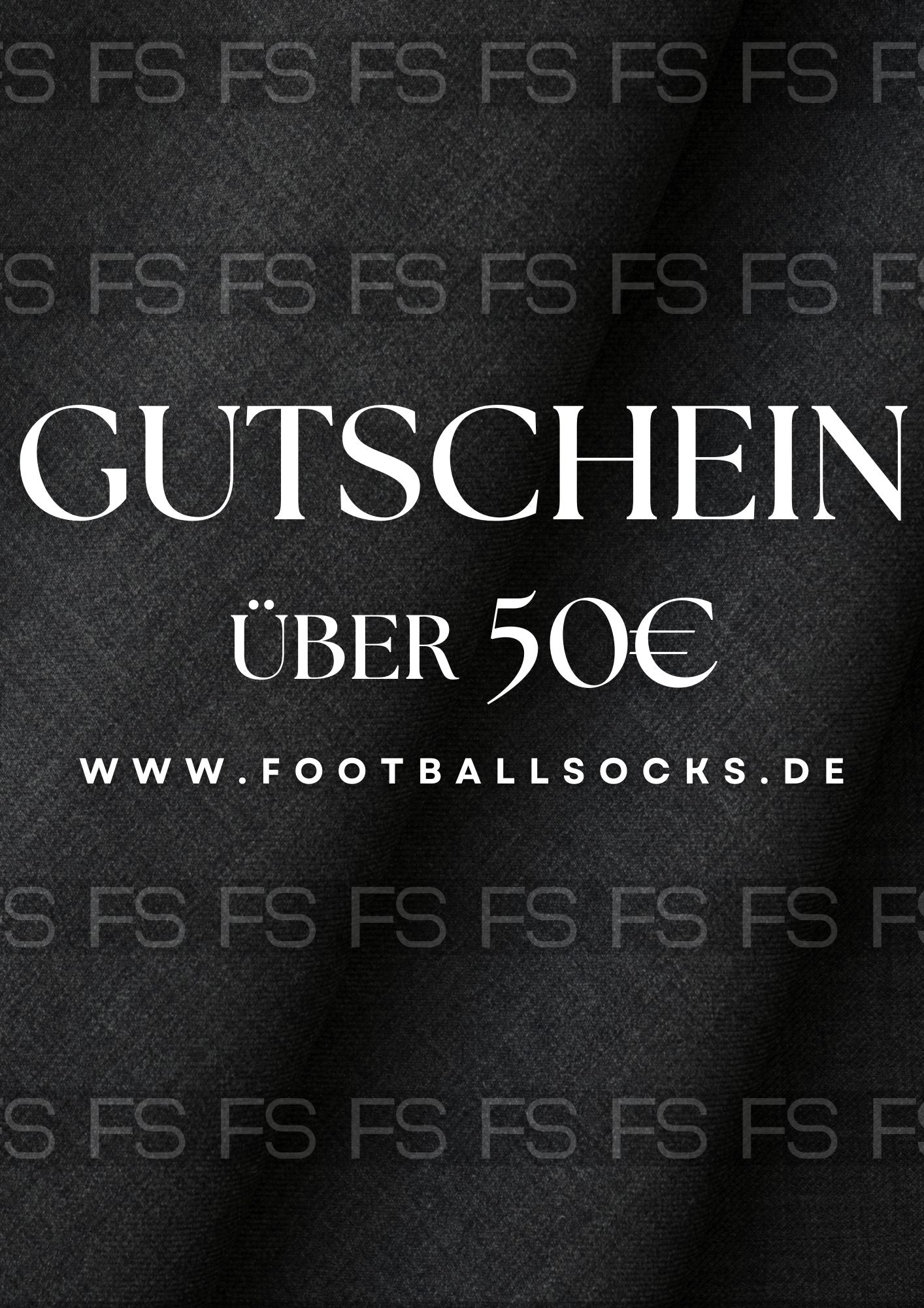 Bild vom Gutschein mit Schrift: Gutschein, über 50€ www.footballsox.shop